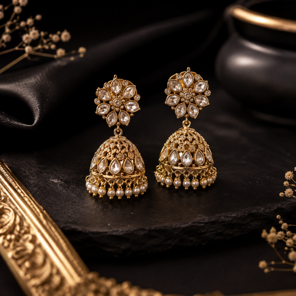 Elegant gold jhumka earrings – Nakhra Jewels