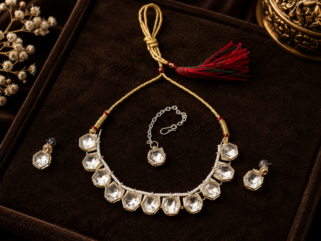 Nakhra Crystal Stone Necklace Set with Earrings