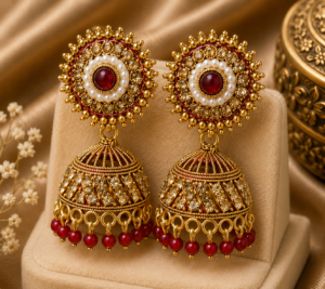 Nakhra Maroon Kundan Pearl Jhumka - Nakhra Jewels