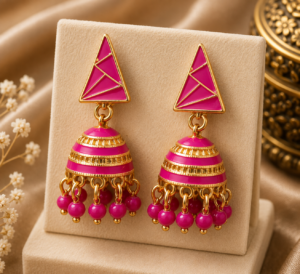 Nakhra Pink Enamel Jhumka - Nakhra Jewels