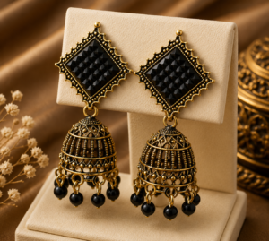 Black Stone Jhumka Earrings | Nakhra Jewels - Nakhra Jewels