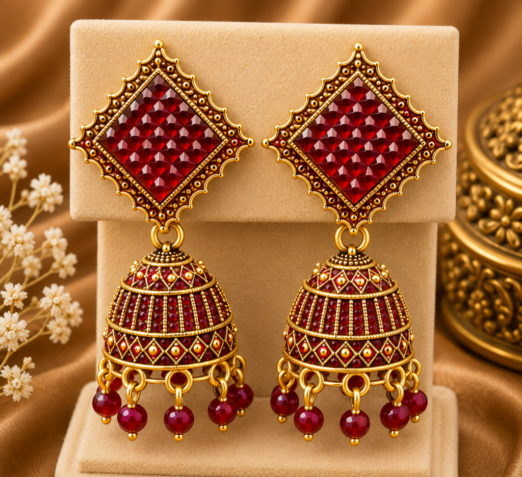 Nakhra Red Maroon Stone Jhumka