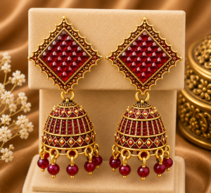 Nakhra Red Maroon Stone Jhumka - Nakhra Jewels