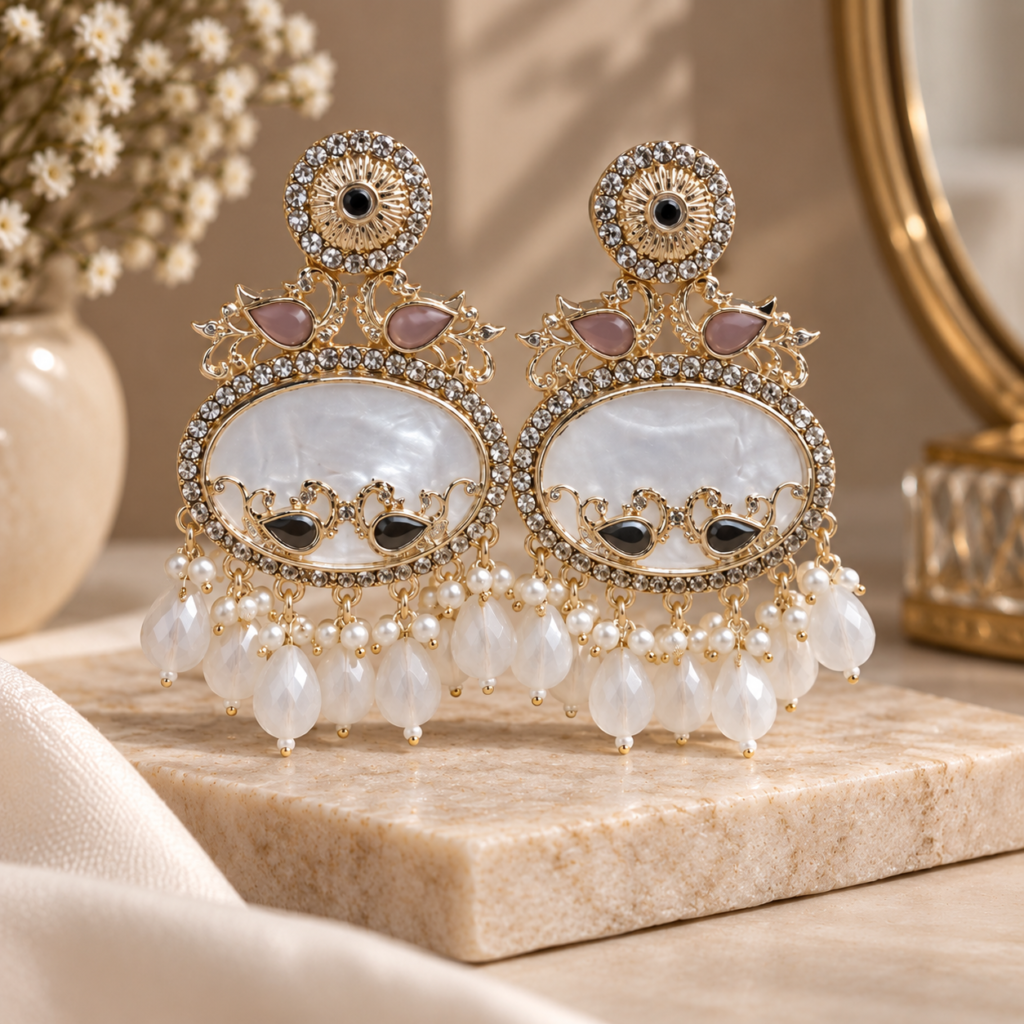 Nakhra Pearl Glow Chandbali Statement Earrings